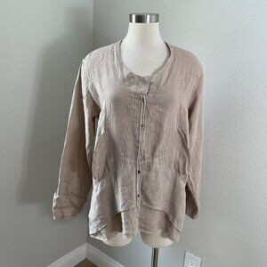 Completo Lino By Arthurio Womens Medium Beige Button Up 100% Linen Tunic Top